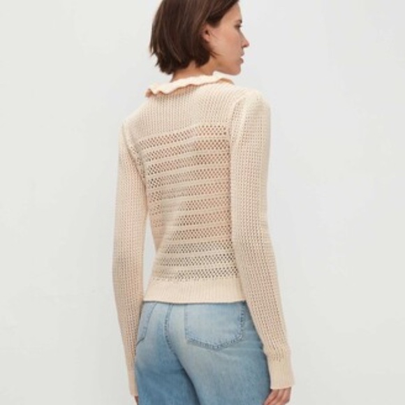 7 FOR ALL MANKIND | Ruffle Neck Long Sleeve Sweater in Heather Oatmeal | Size M - Picture 4 of 14